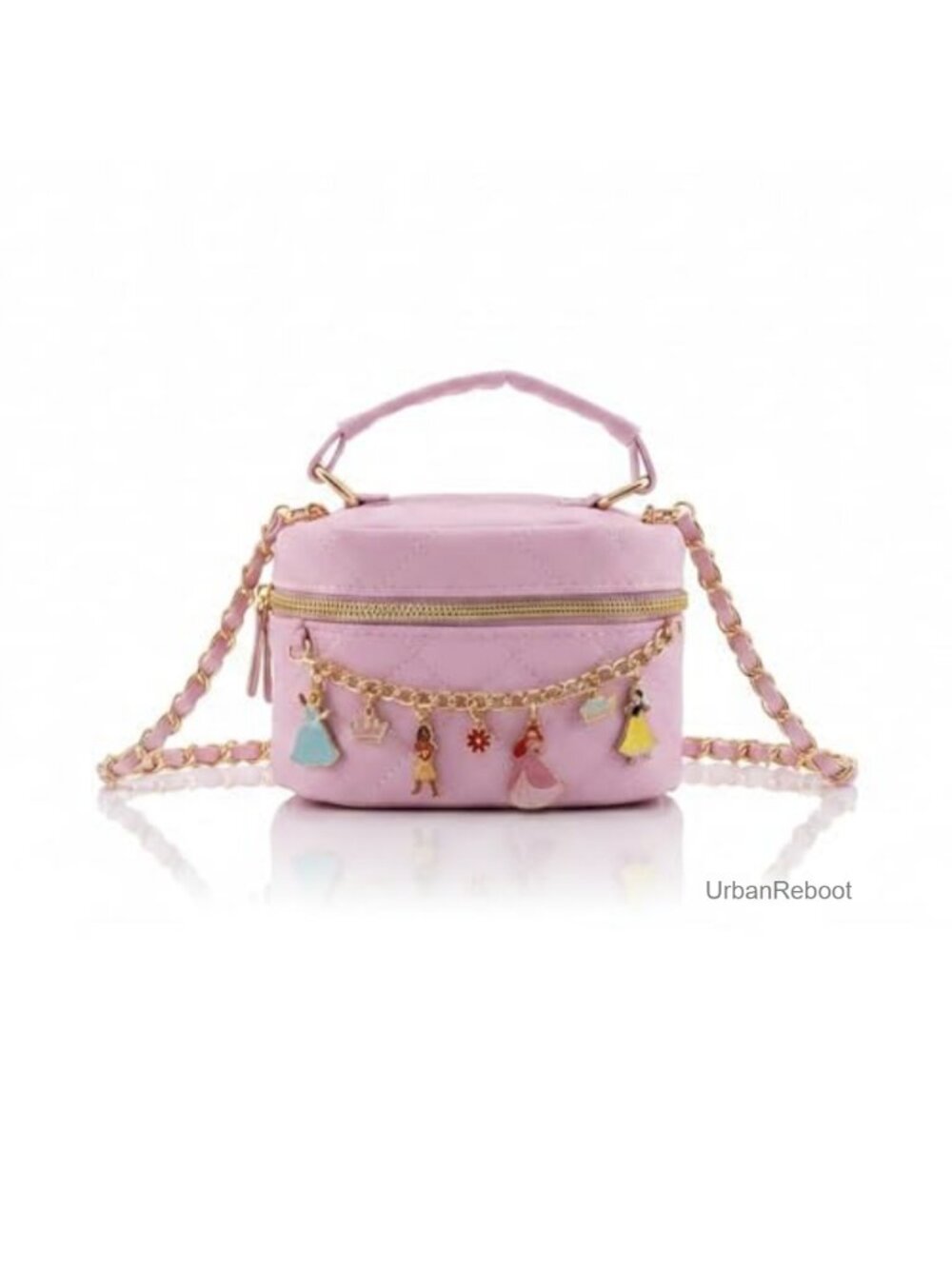 Quilted PU Leather Mini Bowler Crossbody Bag with Gold Chain Strap